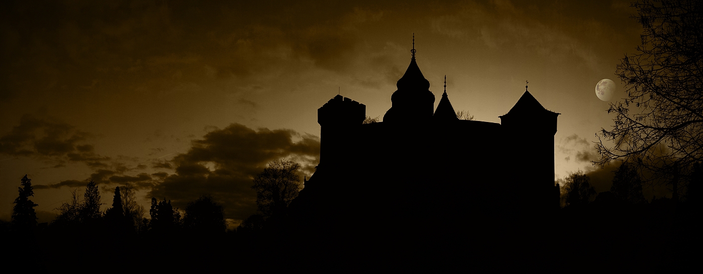 Bojnice castle panorama Under a violet moon