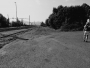 černobílá stopa objektivu